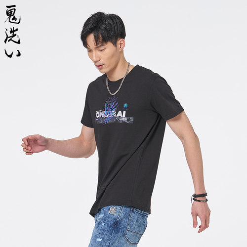 ONIARAI/鬼洗24春夏新品赛搏朋克科幻线条短袖男士T恤 B830153 - 图1