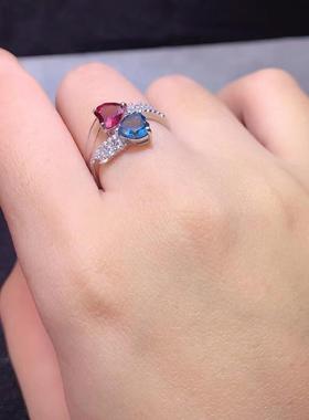 天然蓝宝石S925银镶嵌戒指