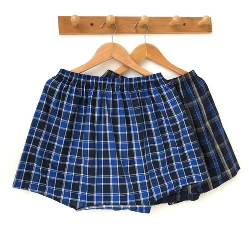 5条阿罗裤男士纯棉梭织大码平角内裤中老年宽松家居睡裤格子短裤 - 图3