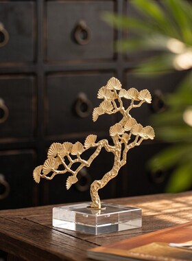 简约现代金色松树铁艺桌面摆件
