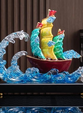彩色帆船海浪装饰摆件商务风