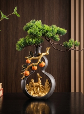 新中式仿铜松树盆景摆件