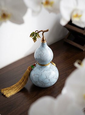 轻奢国风金叶葫芦摆件玄关乔迁