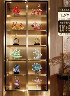 佳助大红色福禄酒柜电视柜摆件