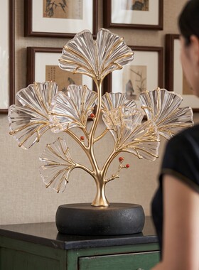 家大业大金色透明银杏叶树红果摆件东方轻奢客厅边柜台面乔迁送礼