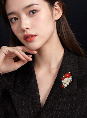 国风精致母贝玉髓胸针配饰女
