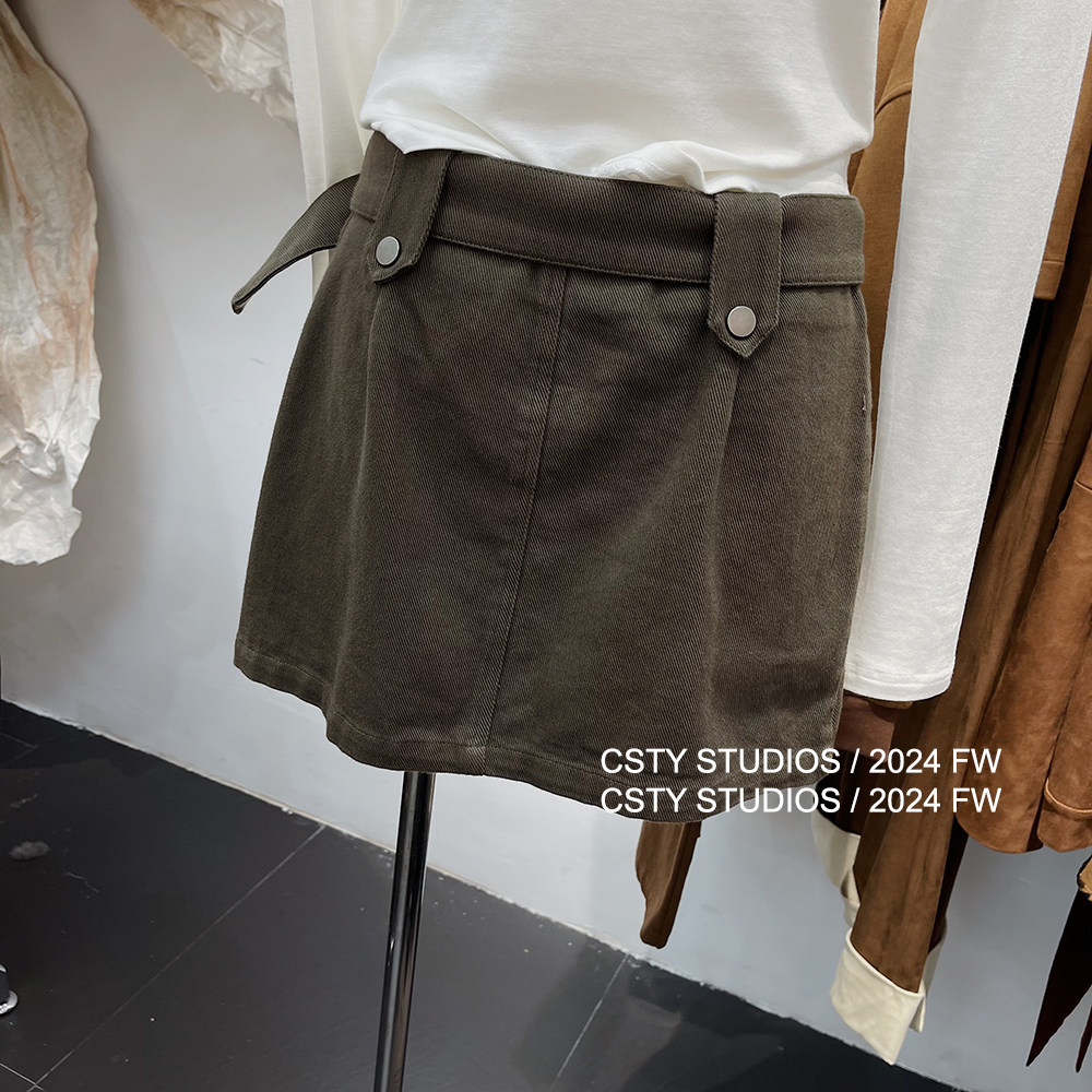 美式休闲宽松夹克工装口袋外套抽绳牛仔上衣+军绿腰带半身裙套装,淘宝优惠券,粉丝福利购,淘宝优惠卷