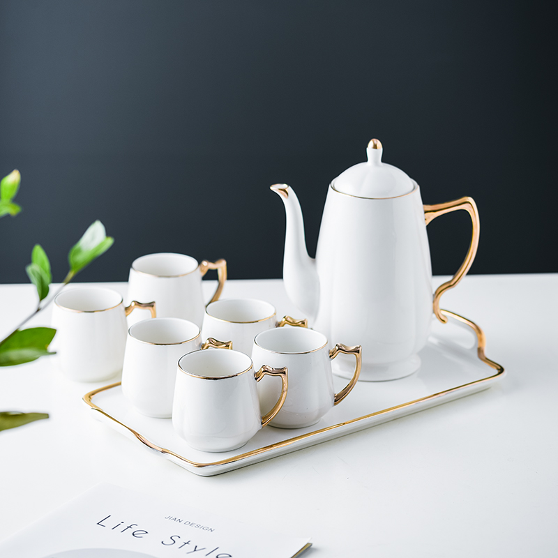 轻奢下午茶茶具套装带托盘家用高档欧式小奢华咖啡壶陶瓷北欧杯子 - 图2