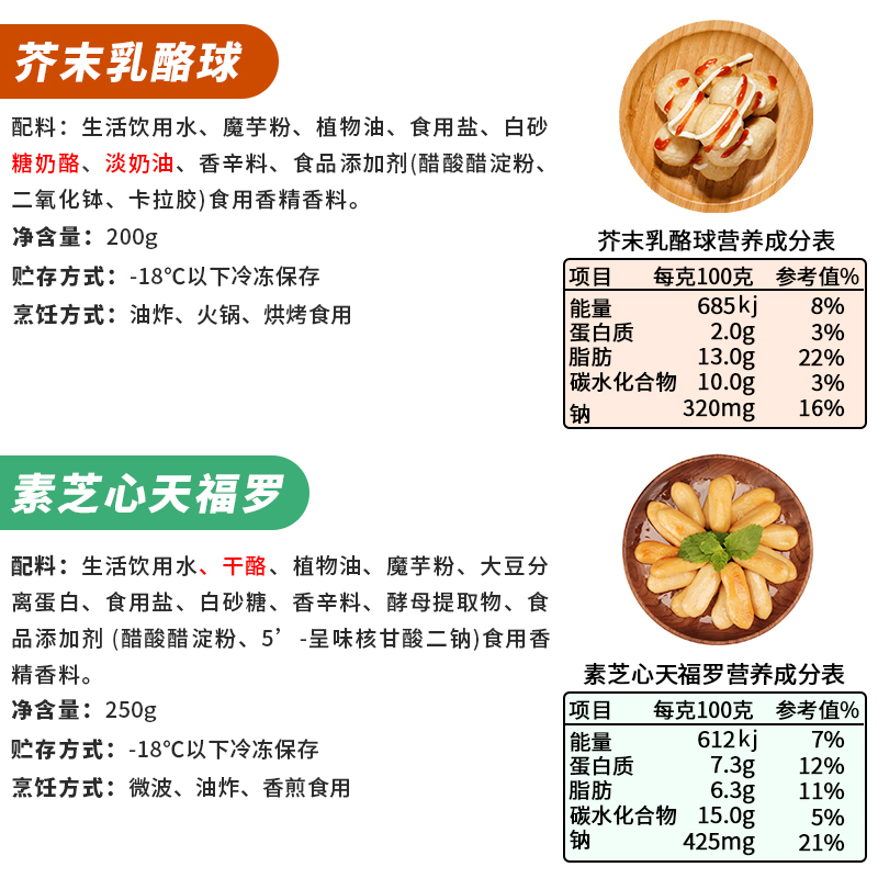 台湾松珍鸿昶素食芥末乳酪球200g奶素食品冷冻素菜食材煮汤火锅 - 图2