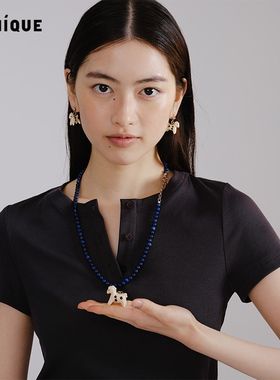 珐琅小马绘画青金石串珠项链