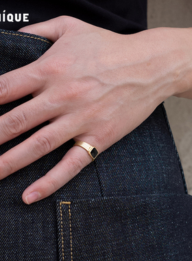 Picnique斜条纹黑色滴釉方形戒指