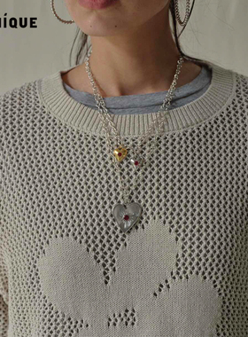 圆满结局双心红石镶嵌项链