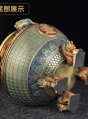 黄铜聚宝盆摆件招财金蟾聚宝缸四方来财日进斗金财位摆放开业送礼