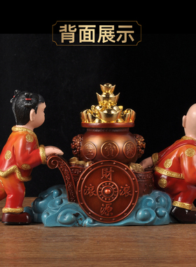 彩铜推车童子摆件招财客厅
