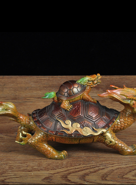 铜招财龙龟母子摆件风水客厅铜