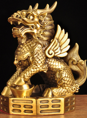 黄铜麒麟摆件中式招财客厅招财