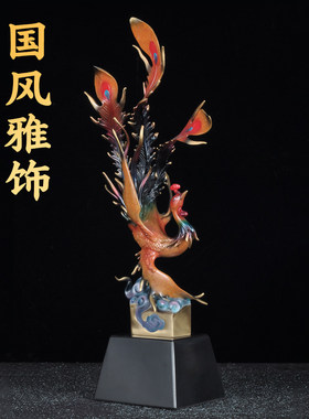 彩铜龙凤呈祥摆件一对招