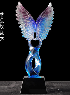 翅膀水晶摆件刻字工艺品定制定做