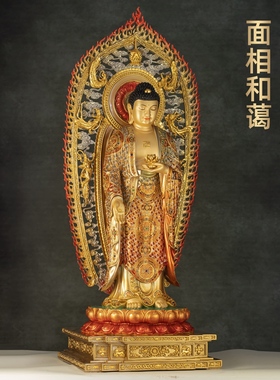 全铜锦绣珐琅阿弥陀佛西方三圣佛像南无阿弥陀佛家用佛堂寺庙供奉