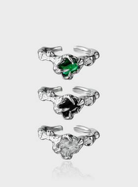 AGBAJI 戒指女设计感小众简约不规则镶嵌锆石肌理高级冷淡风开口