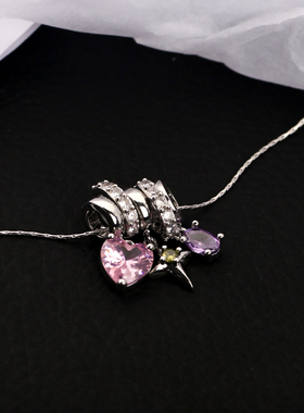 AGBAJI 原创个性爱心星芒镶彩钻吊坠颈链小众简约高级感百搭项链