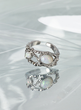 AGBAJI 韩版ins风欧泊戒指设计感小众简约开口潮戒指女