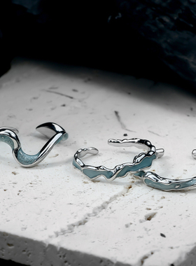 AGBAJI 小众冰川蓝熔岩戒指时尚个性创意百搭高级感冷淡风戒指女