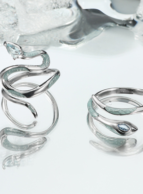 AGBAJI 原创冰蓝蛇院戒指女设计感小众个性开口高级感冷淡风戒指