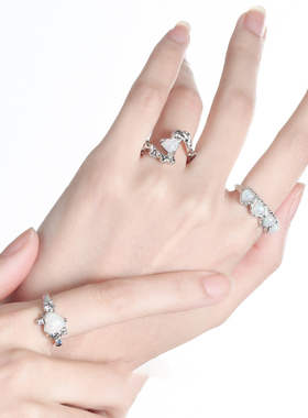 AGBAJI 小众设计爱心熔岩欧珀戒指女生高级质感夏季开口戒指