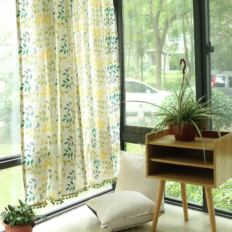 北欧成品窗帘短帘鸟与树文艺门帘半帘穿杆短帘半截帘窗帘柜子拉帘 - 图0