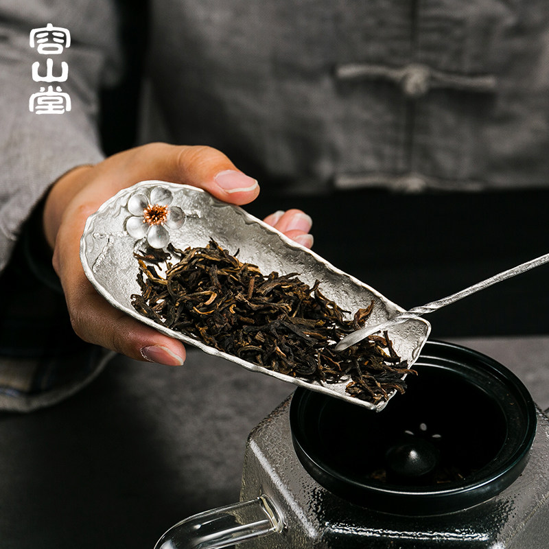 容山堂山木纯锡手工锤目纹茶枕茶则 容山堂茶道/零配