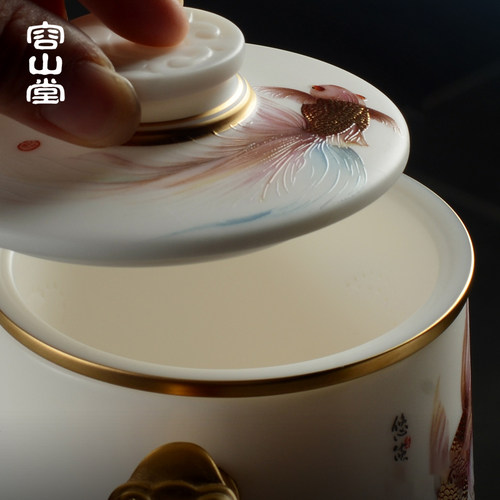 容山堂黄旭东大师羊脂玉茶杯陶瓷办公杯茶水分离杯绿茶杯泡茶杯 - 图3