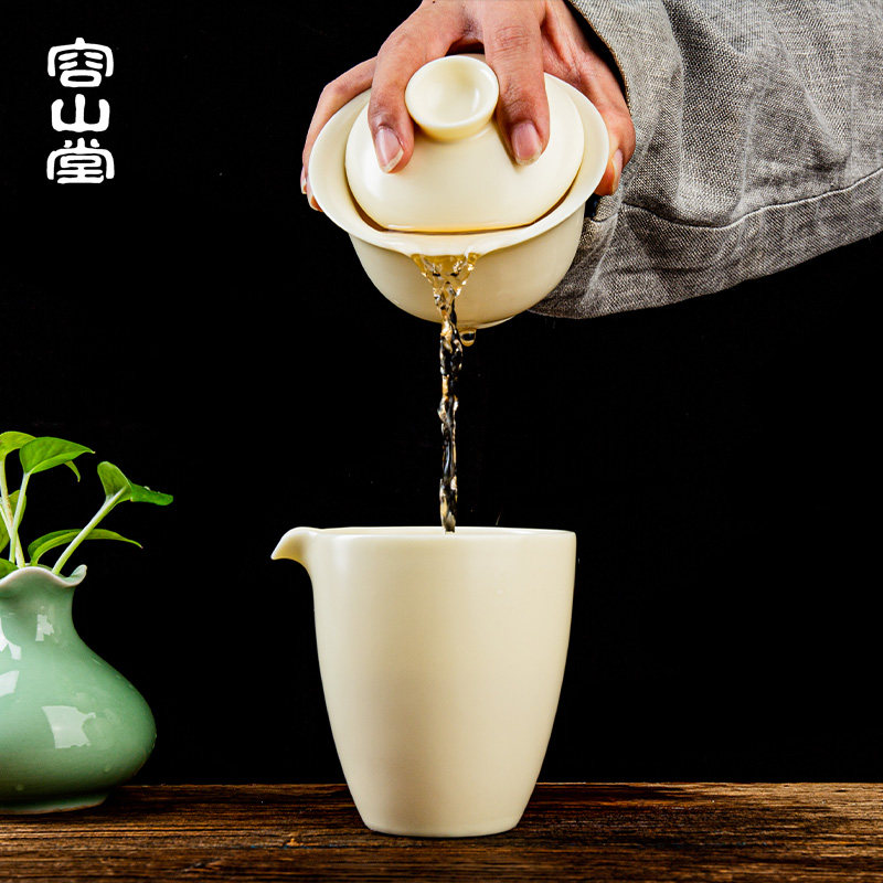 容山堂陈文德大师象牙白汝窑茶具套装盖碗功夫家用办公室会客,淘宝优惠券,粉丝福利购,淘宝优惠卷