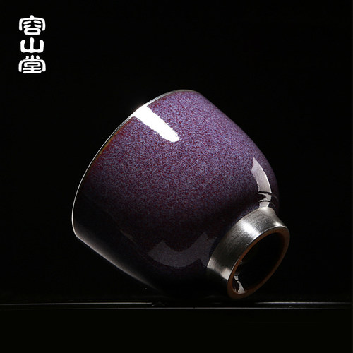 容山堂固德陶瓷鎏银茶杯钧瓷哥窑品茗杯主人杯单杯碟套装功夫茶具 - 图0