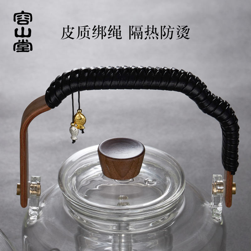 容山堂镶银玻璃煮蒸泡茶壶套装 容山堂茶壶