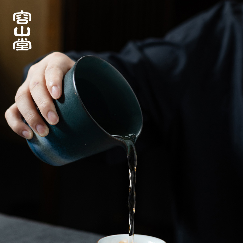 容山堂景致陶瓷墨青釉公道杯茶漏套装功夫茶具配件分茶器复古茶海-图2