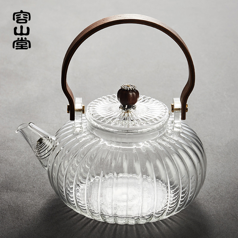 容山堂玻璃煮茶壶加厚耐热烧水壶煮茶器实木电陶炉茶具泡茶壶套装