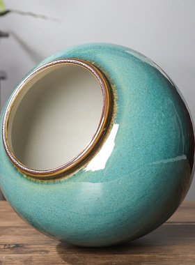 景德镇陶瓷三件套，新中式绿苹果花瓶，家居装饰干花摆件