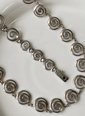 欧洲回流古董银项链手链一套漩涡纹中古vintage复古银饰礼物个性