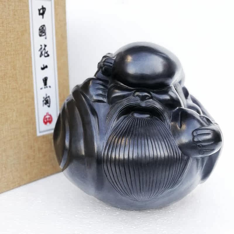 中式大号手工艺黑陶老寿星公生日礼物摆件送老人长辈祝寿贺寿礼品