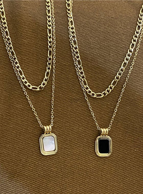 韩风ins气质黑色小方块双层时髦