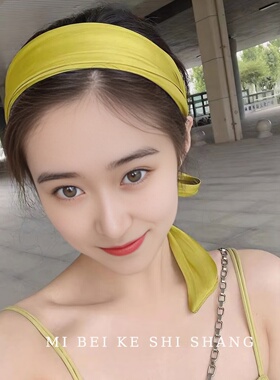 高档丝光飘带韩国绿色挂式头箍