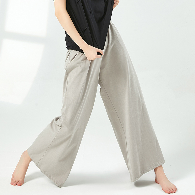 纯棉阔腿舞蹈裤秋冬男女同款现代舞裤子跳舞专用宽松古典舞练功裤 - 图0