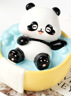 念念乐园系列明盒可爱牛仔泡澡熊猫桌面客厅摆件装饰品生日礼物