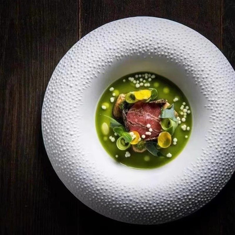 创意中式位上凉菜点心盘子纯色白色凹型陶瓷圆盘个性西餐汤盘碟子,淘宝优惠券,粉丝福利购,淘宝优惠卷