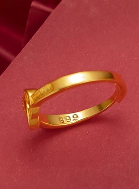 孟加拉赤金首饰越南沙金镀金双心女戒戒指日韩时尚开口女爱心戒指