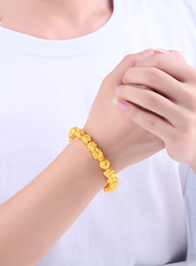 孟加拉赤金镀金沙金貔貅手链硬男款土豪手串佛珠六字真言霸气貔貅