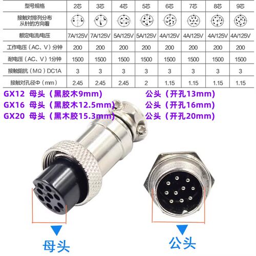 航空插头插座接头GX12 16 20-2/3/4/5/6/8/10/12芯电缆航插连接器 - 图1