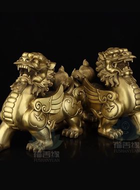 纯黄铜貔貅摆件一对招财天禄皮丘