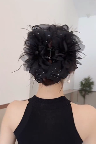 满天星大花羽毛抓夹夸张增发量发夹高级感鲨鱼夹大号头花卡子发饰 - 图1
